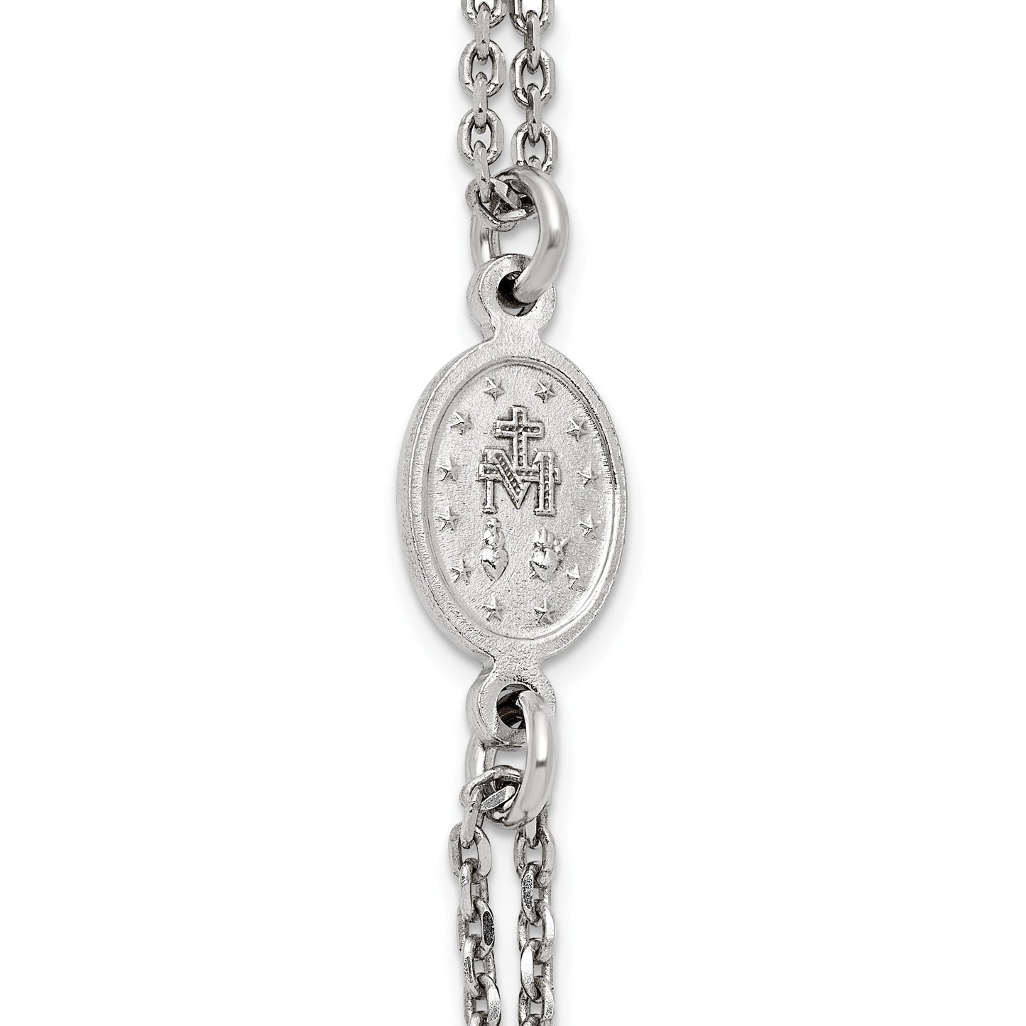 Sterling Silver Rhodium-plated Black Crystal 20 inch with 0.5 inch extender Rosary Themed Necklace