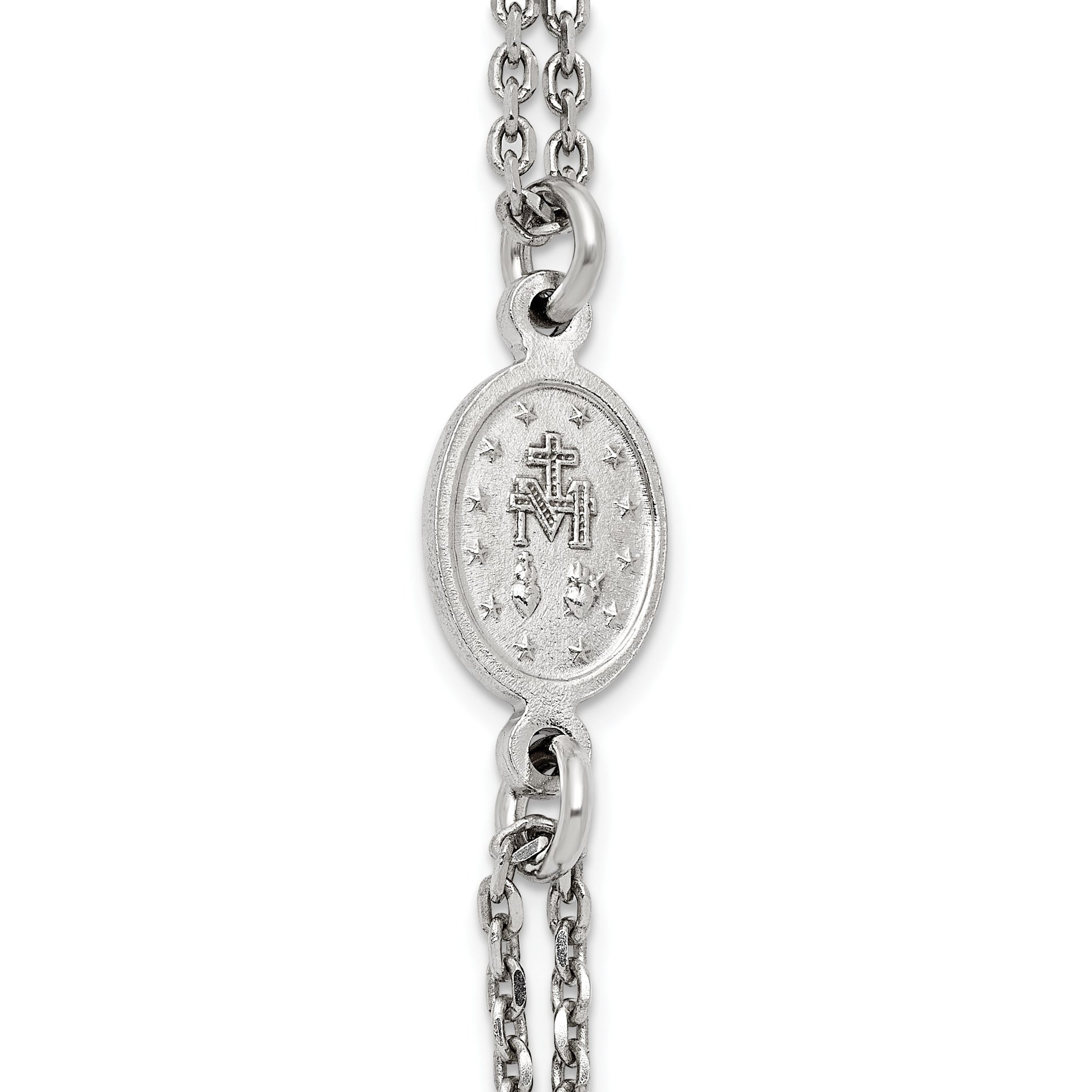 Sterling Silver Rhodium-plated Black Crystal 20 inch with 0.5 inch extender Rosary Themed Necklace