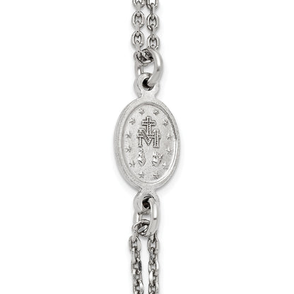 Sterling Silver Rhodium-plated Black Crystal 20 inch with 0.5 inch extender Rosary Themed Necklace
