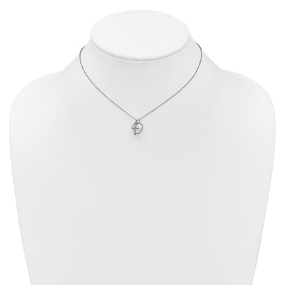 Sterling Silver Rhodium-plated Polished Mother of Pearl Heart and CZ Cross 14 Inch with 3 Inch Extension Children's Necklace