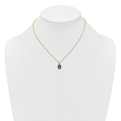Sterling Silver Gold-plated CZ and Blue Enamel Miraculous Medal 15.75 inch with 2 inch extender Necklace