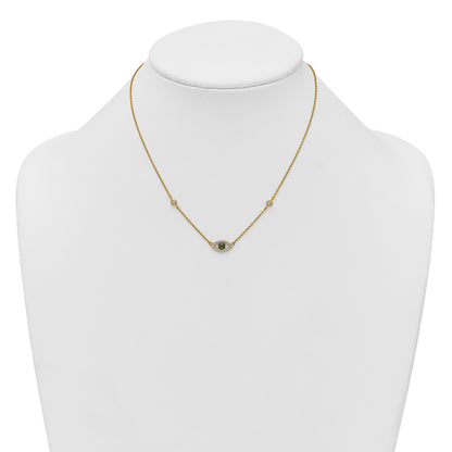 Sterling Silver Gold-tone Polished CZ and Blue and Green Nano Crystal Eye 16 inch with 2 inch Extension Necklace