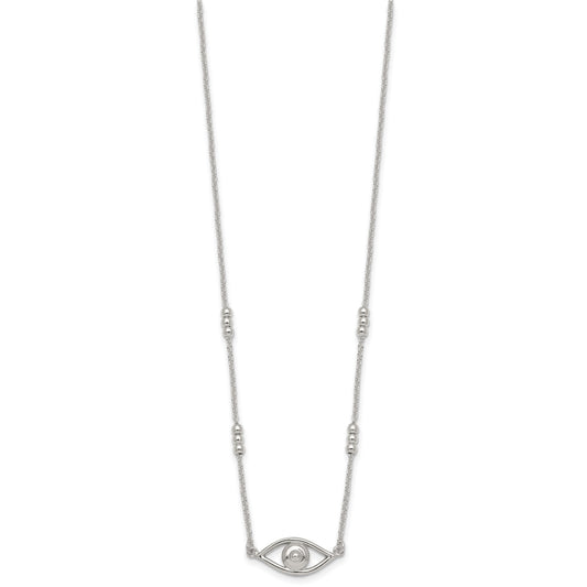 Sterling Silver Polished and Beaded Evil Eye 16.5 inch with 1 inch Extension Necklace