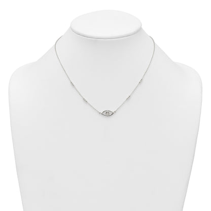 Sterling Silver Polished and Beaded Evil Eye 16.5 inch with 1 inch Extension Necklace