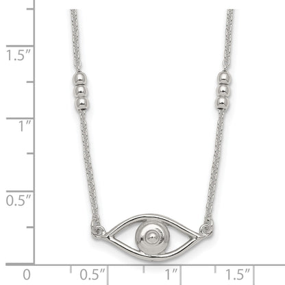 Sterling Silver Polished and Beaded Evil Eye 16.5 inch with 1 inch Extension Necklace