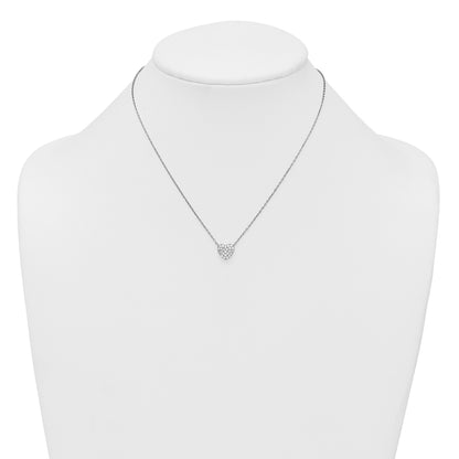 Sterling Silver Rhodium-plated Polished Pave CZ Heart 16 Inch with 2 Inch Extension Necklace