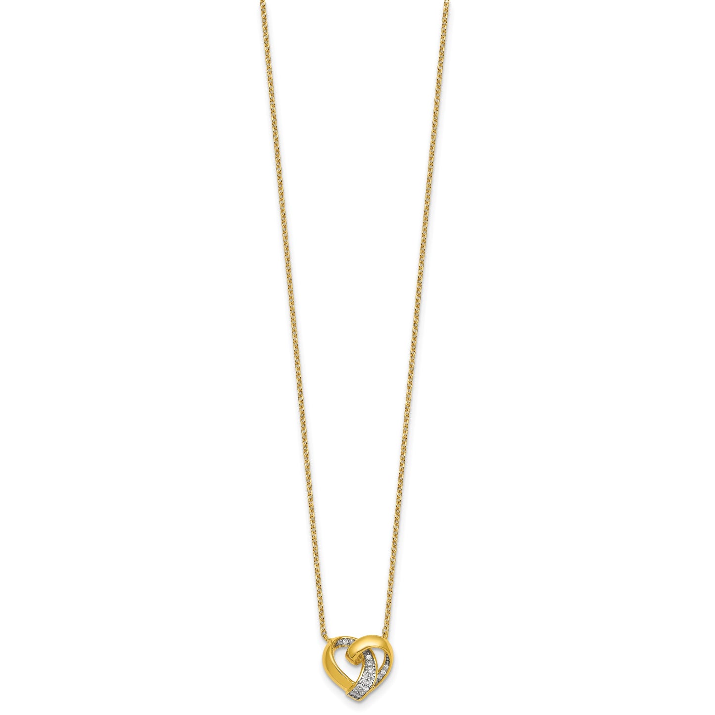 Sterling Silver Gold-tone Polished CZ Love Knot Heart 18 inch Necklace
