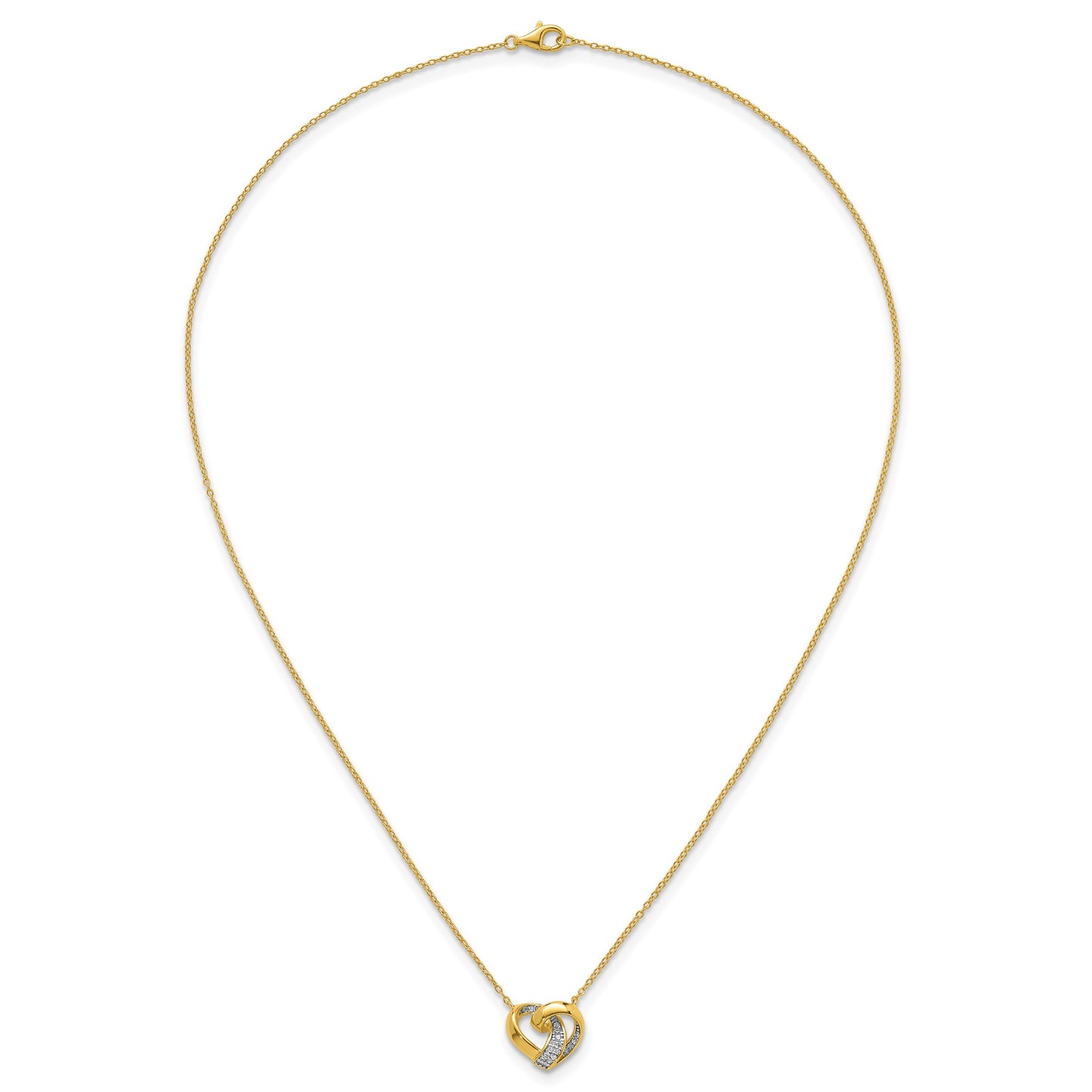 Sterling Silver Gold-tone Polished CZ Love Knot Heart 18 inch Necklace