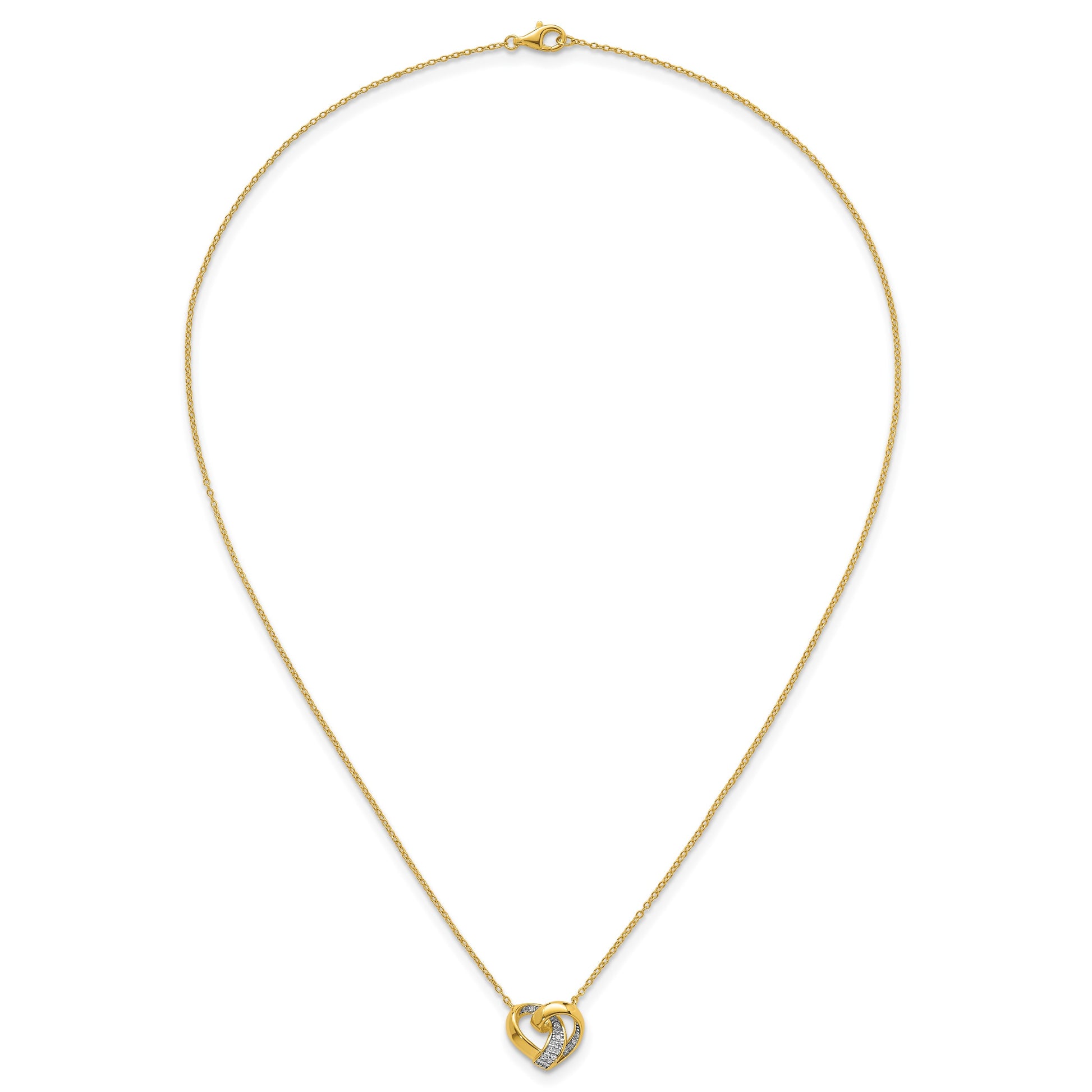Sterling Silver Gold-tone Polished CZ Love Knot Heart 18 inch Necklace