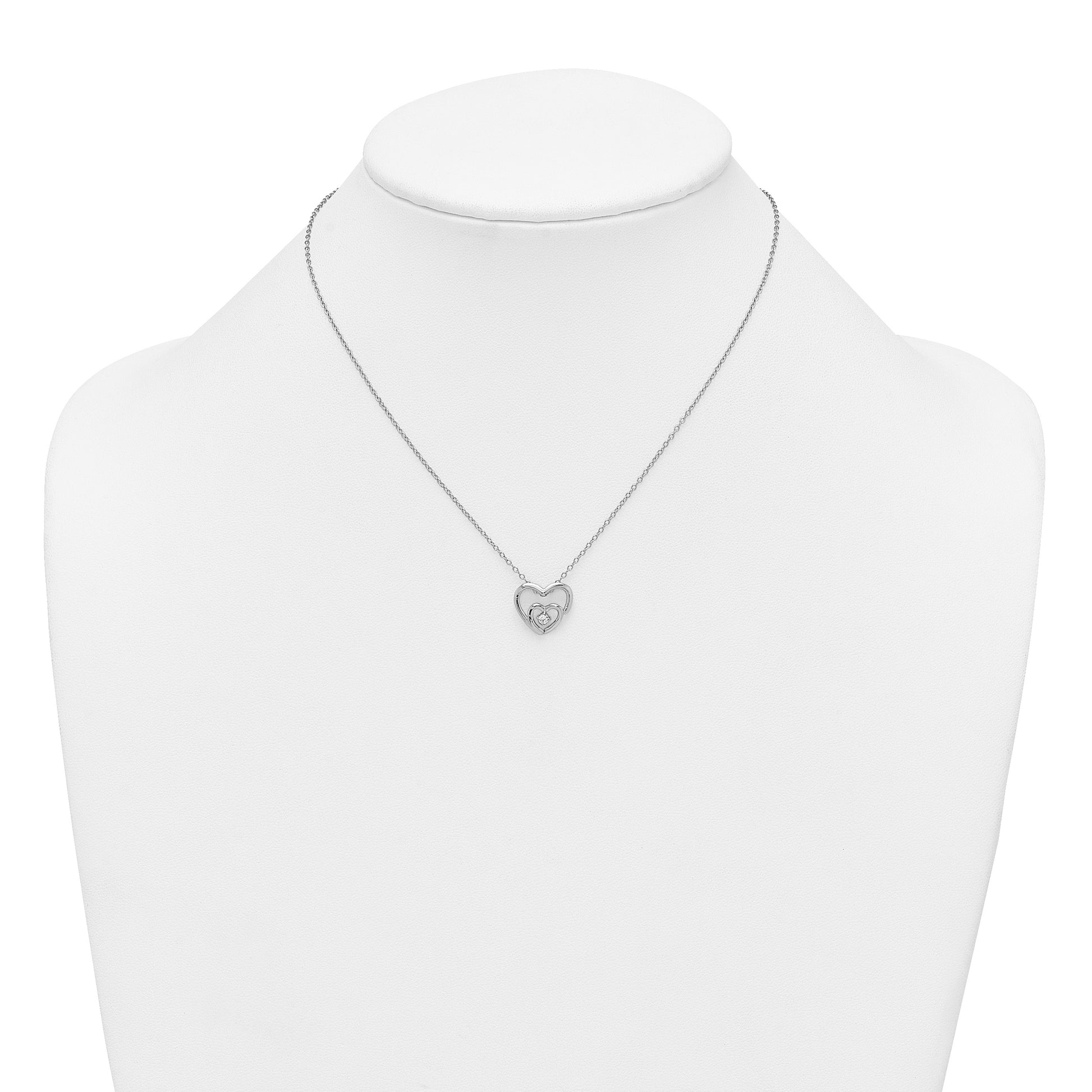 Sterling Silver Rhodium-plated Polished CZ Open Hearts 16 Inch with 2 Inch Extension Necklace