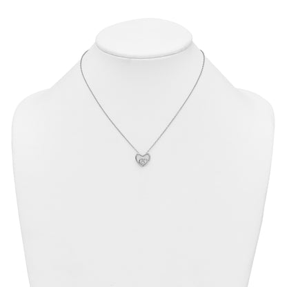 Sterling Silver Rhodium-plated Polished CZ Open Hearts 16 Inch with 2 Inch Extension Necklace