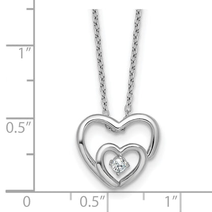 Sterling Silver Rhodium-plated Polished CZ Open Hearts 16 Inch with 2 Inch Extension Necklace