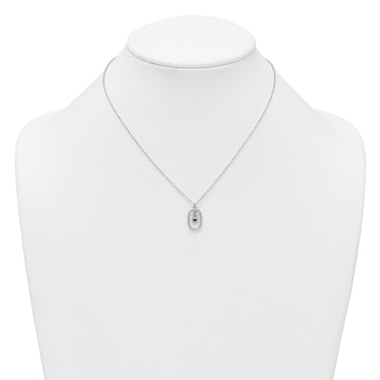 Sterling Silver Polished White CZ Oval with Dangle Heart 16 inch Necklace