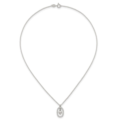 Sterling Silver Polished White CZ Oval with Dangle Heart 16 inch Necklace