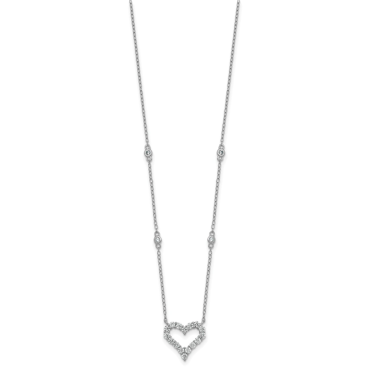 Sterling Silver Rhodium-plated Polished CZ Open Heart 18 Inch Necklace