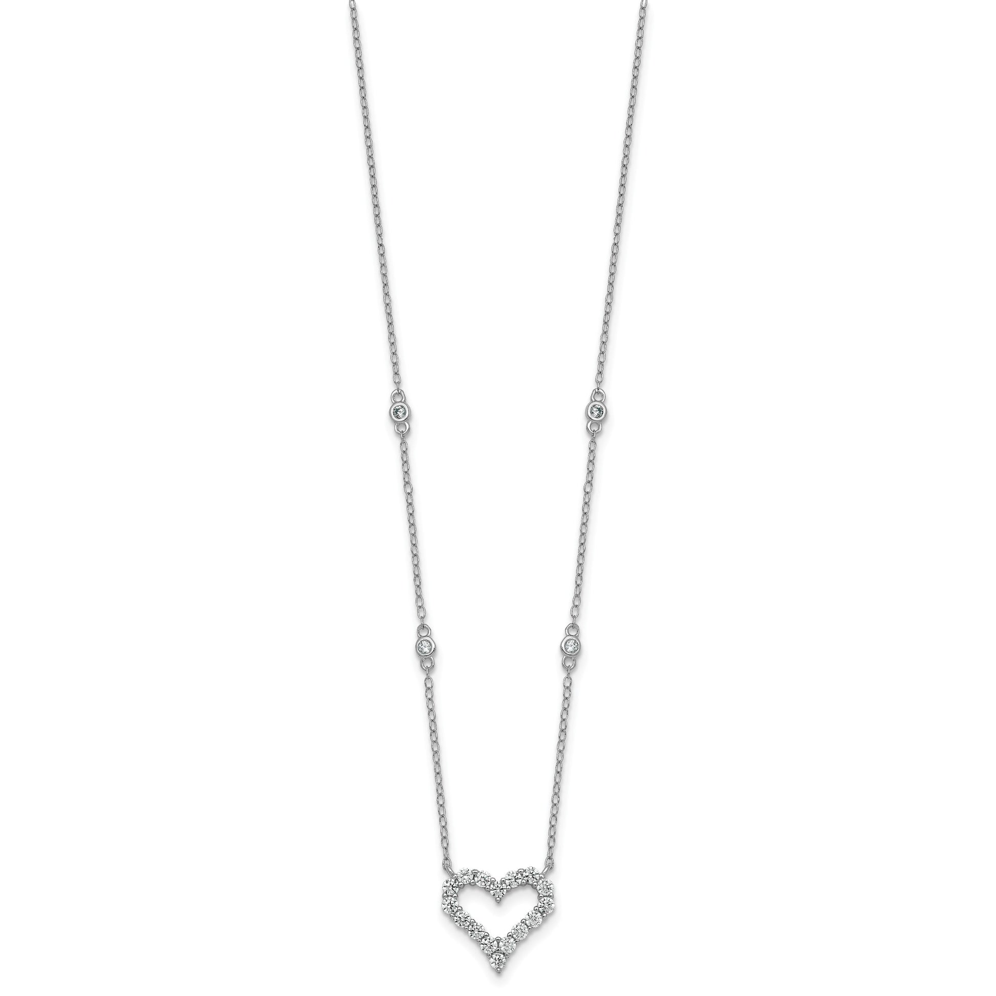 Sterling Silver Rhodium-plated Polished CZ Open Heart 18 Inch Necklace