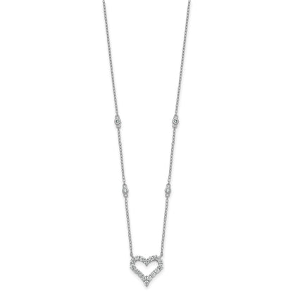 Sterling Silver Rhodium-plated Polished CZ Open Heart 18 Inch Necklace