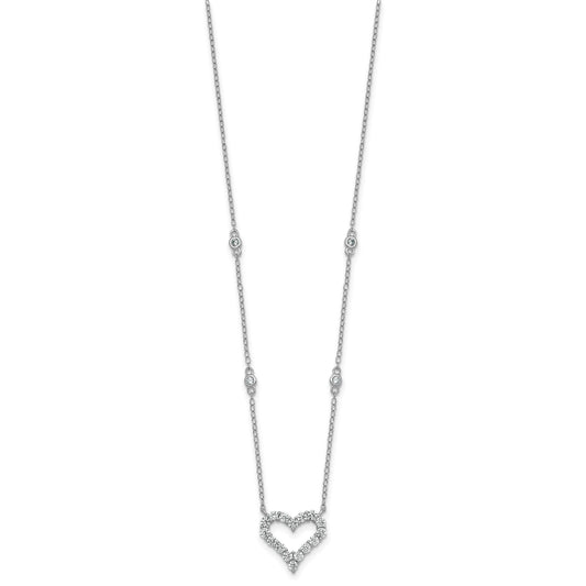 Sterling Silver Rhodium-plated Polished CZ Open Heart 18 Inch Necklace