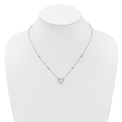 Sterling Silver Rhodium-plated Polished CZ Open Heart 18 Inch Necklace