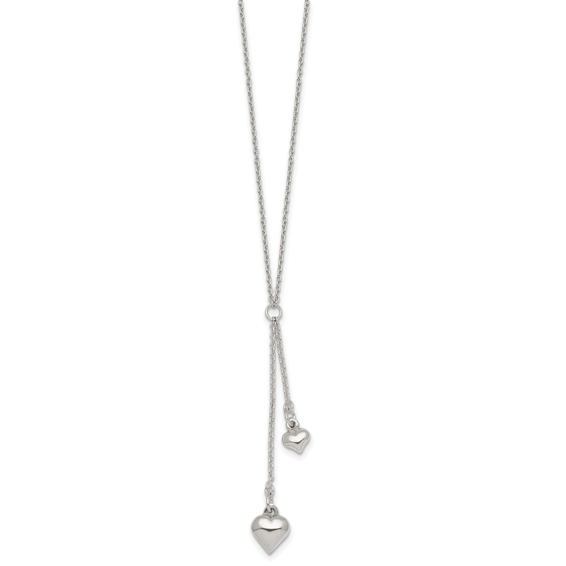 Sterling Silver Polished Two Heart 16 inch Lariat Necklace