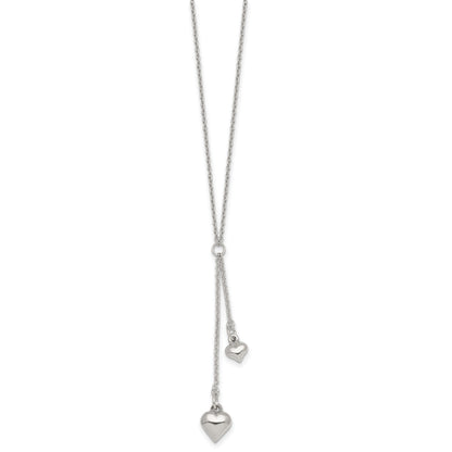 Sterling Silver Polished Two Heart 16 inch Lariat Necklace