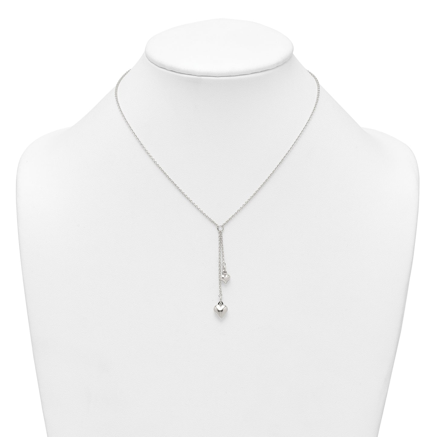 Sterling Silver Polished Two Heart 16 inch Lariat Necklace