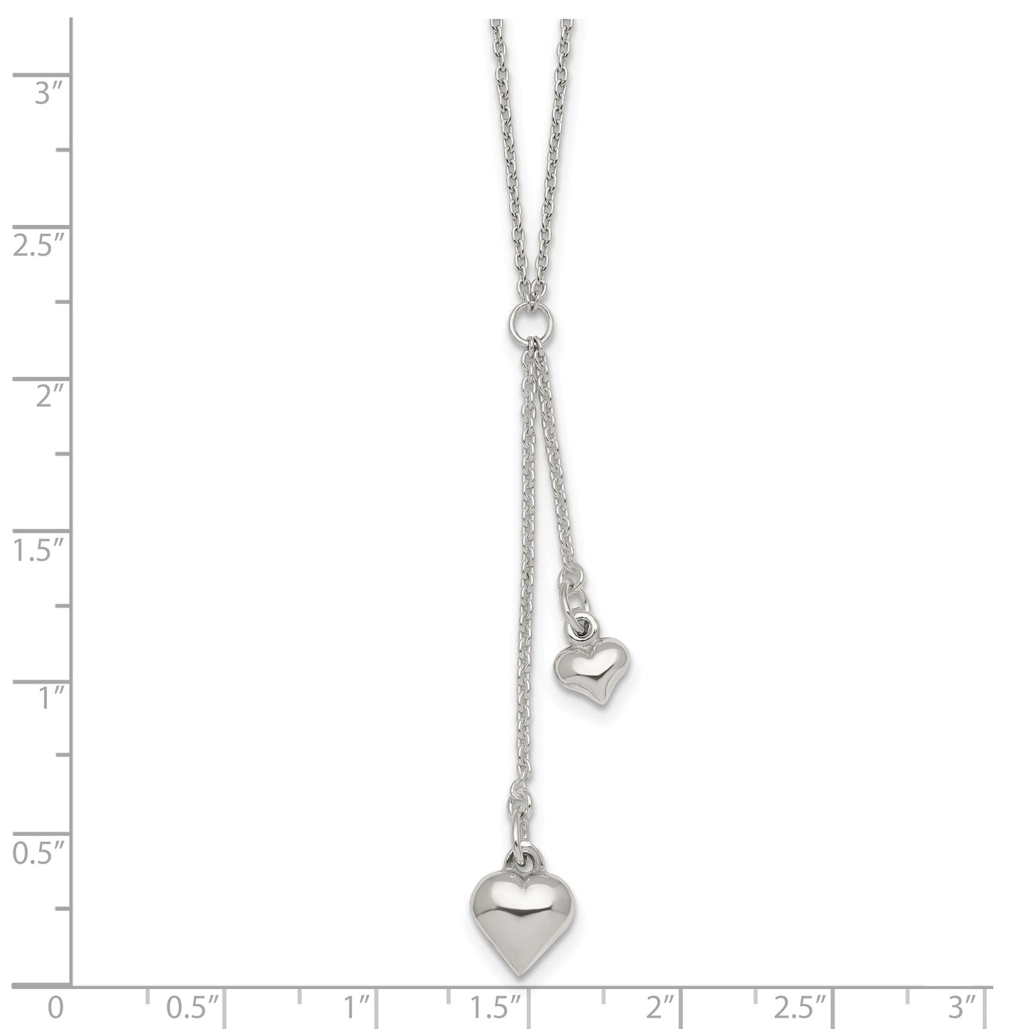 Sterling Silver Polished Two Heart 16 inch Lariat Necklace