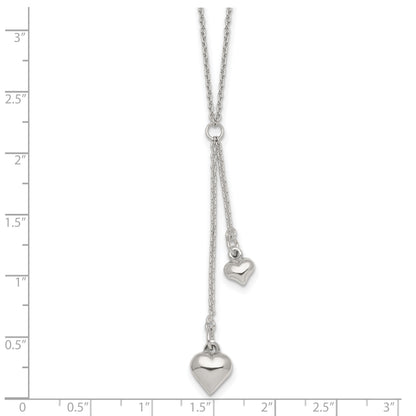 Sterling Silver Polished Two Heart 16 inch Lariat Necklace