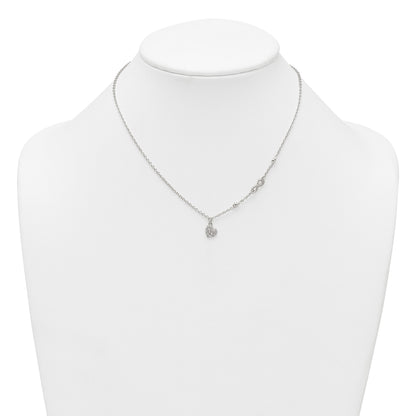 Sterling Silver Polished Beaded White CZ Infinity and Heart 16 inch with 2 inch Extension Necklace