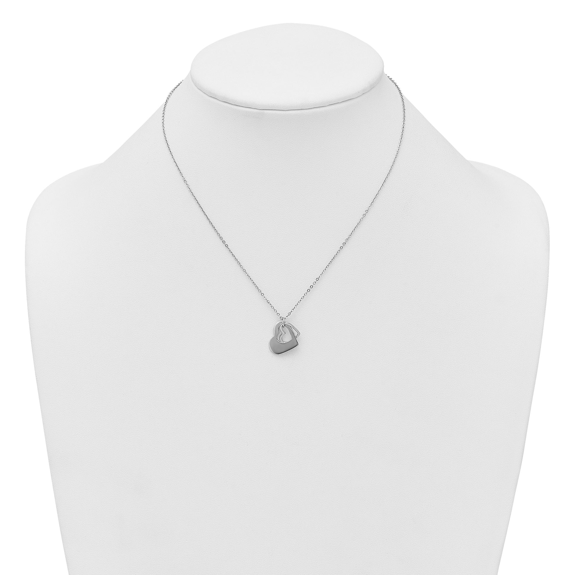Sterling Silver Rhodium-plated Heart With Heart Cutout 16 inch with 2 inch Extension Necklace
