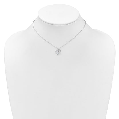 Sterling Silver Rhodium-plated Polished Mother of Pearl and CZ Hearts 14 Inch with 3 Inch Extension Children's Necklace