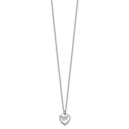 Sterling Silver Rhodium-plated Polished Mother of Pearl and CZ Hearts 14 Inch with 3 Inch Extension Children's Necklace