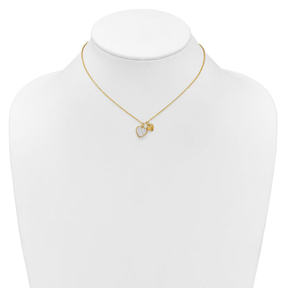 Sterling Silver Gold-plated Polished Mother of Pearl and CZ Hearts 14 Inch with 3 Inch Extension Children's Necklace