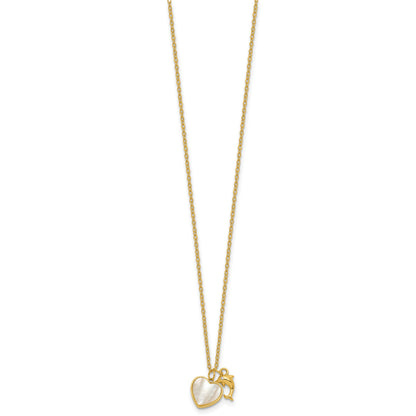 Sterling Silver Gold-tone Polished Mother of Pearl and CZ Heart and Dolphin 16 Inch with 2 Inch Extension Necklace