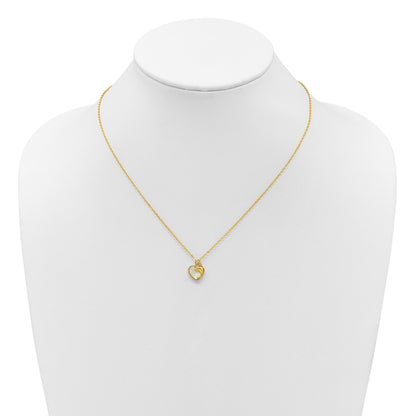 Sterling Silver Gold-tone Polished Mother of Pearl and CZ Heart and Dolphin 16 Inch with 2 Inch Extension Necklace