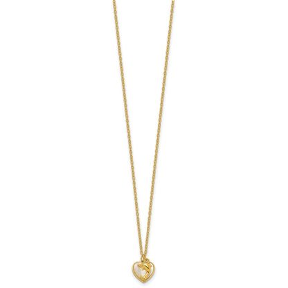 Sterling Silver Gold-tone Polished Mother of Pearl and CZ Heart and Dolphin 16 Inch with 2 Inch Extension Necklace