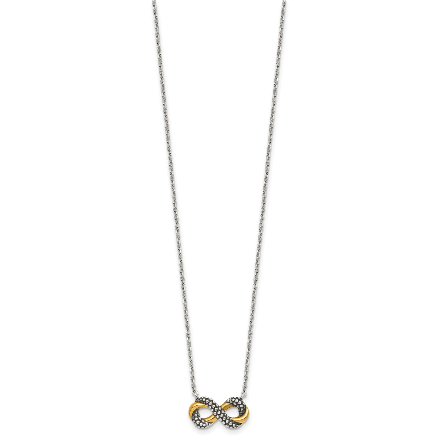 Sterling Silver with Gold-tone Polished and Antiqued Beaded Infinity Charm 16 inch Necklace