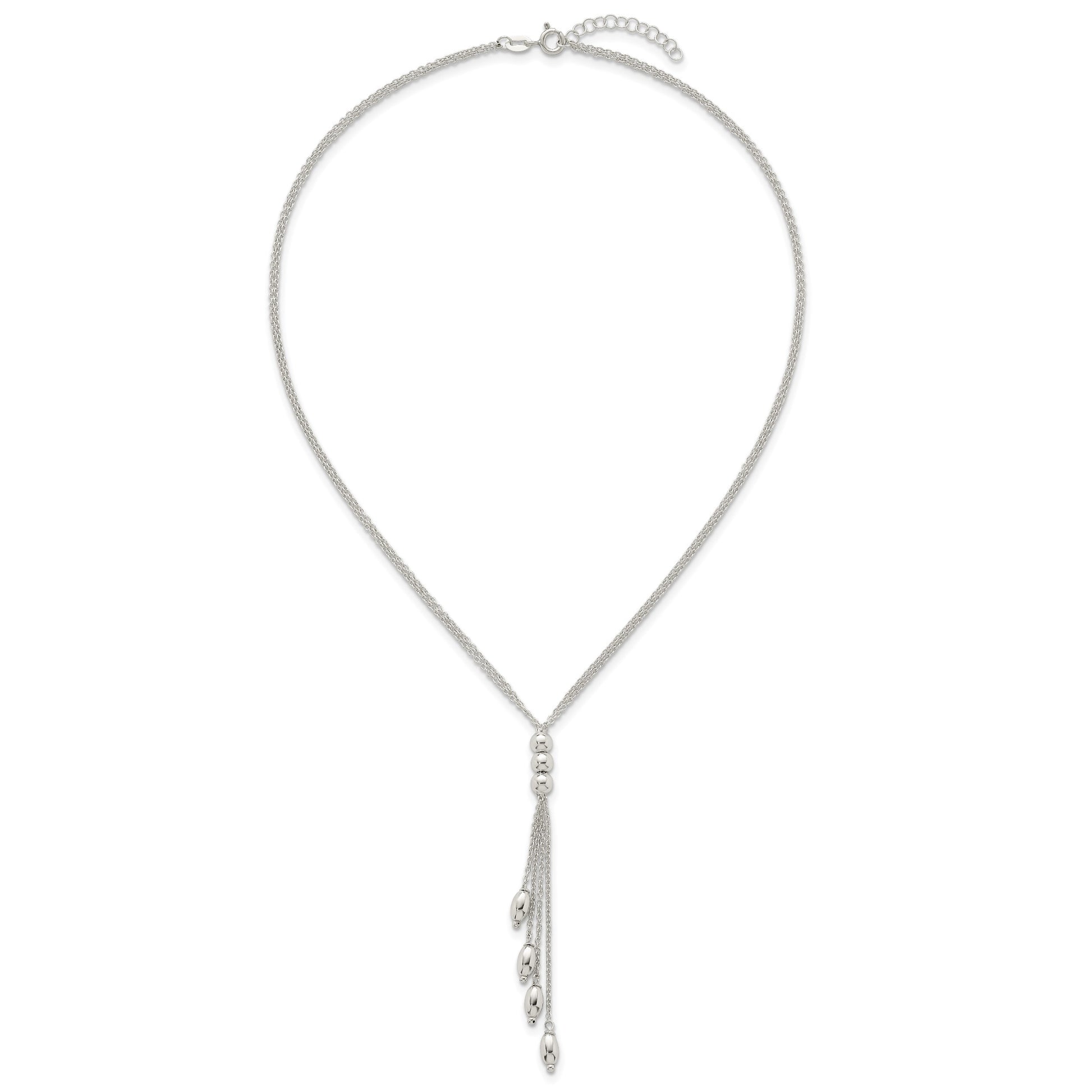 Sterling Silver Polished and Beaded Multi-strand 16.5 inch with 1.25 inch Extension Lariat Necklace