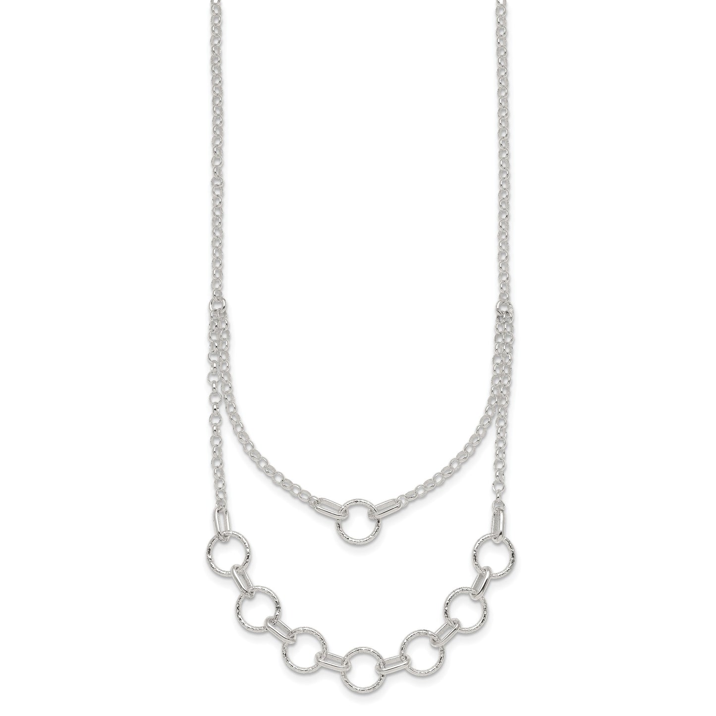 Sterling Silver Polished and Textured Circles Multi-strand 16 inch with 2 inch Extension Necklace