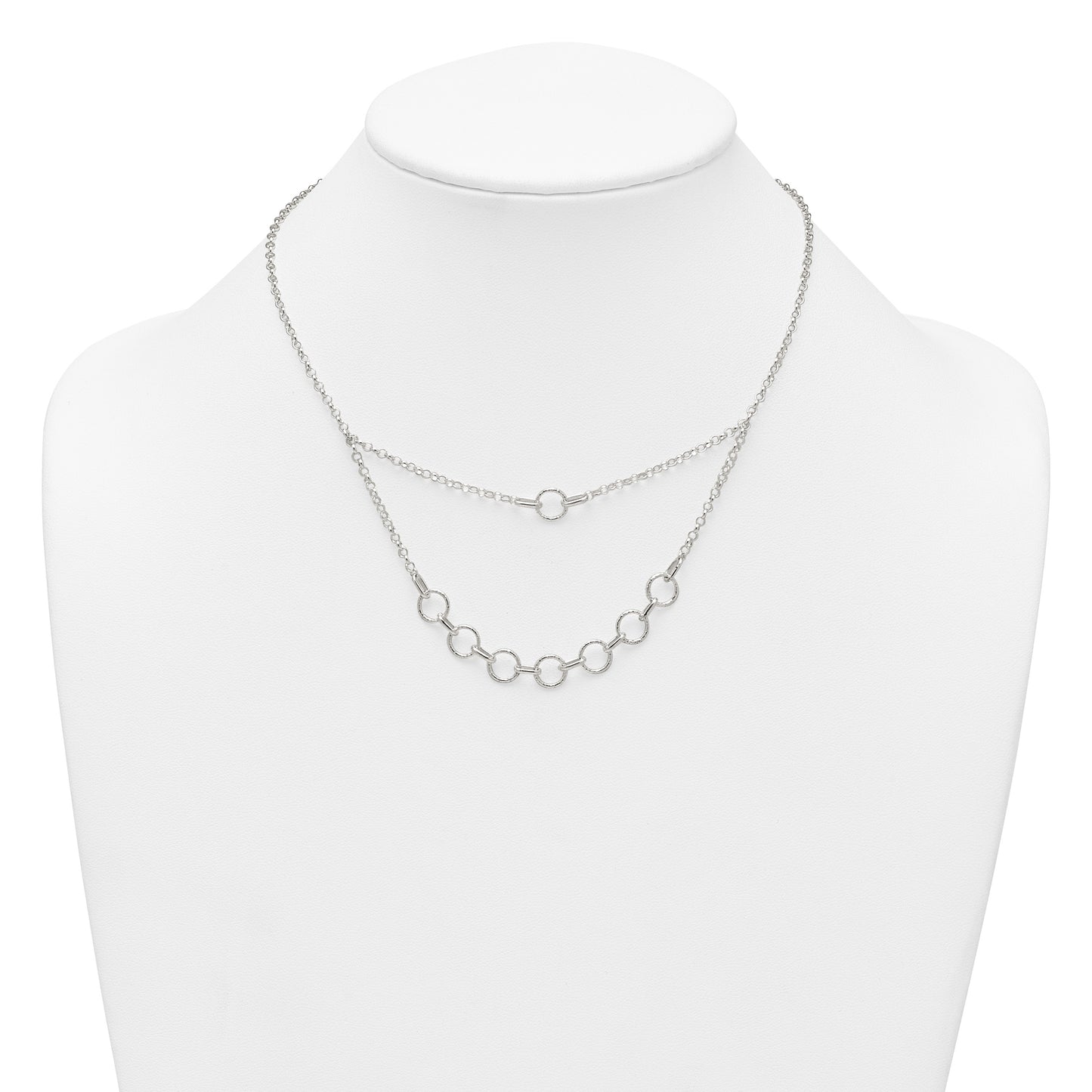 Sterling Silver Polished and Textured Circles Multi-strand 16 inch with 2 inch Extension Necklace