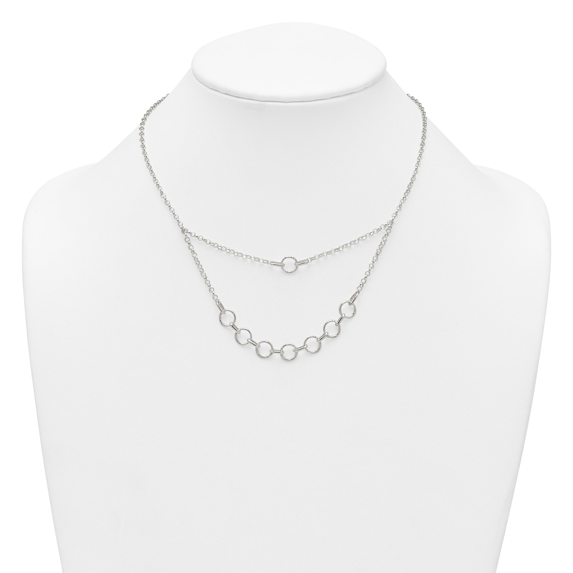 Sterling Silver Polished and Textured Circles Multi-strand 16 inch with 2 inch Extension Necklace