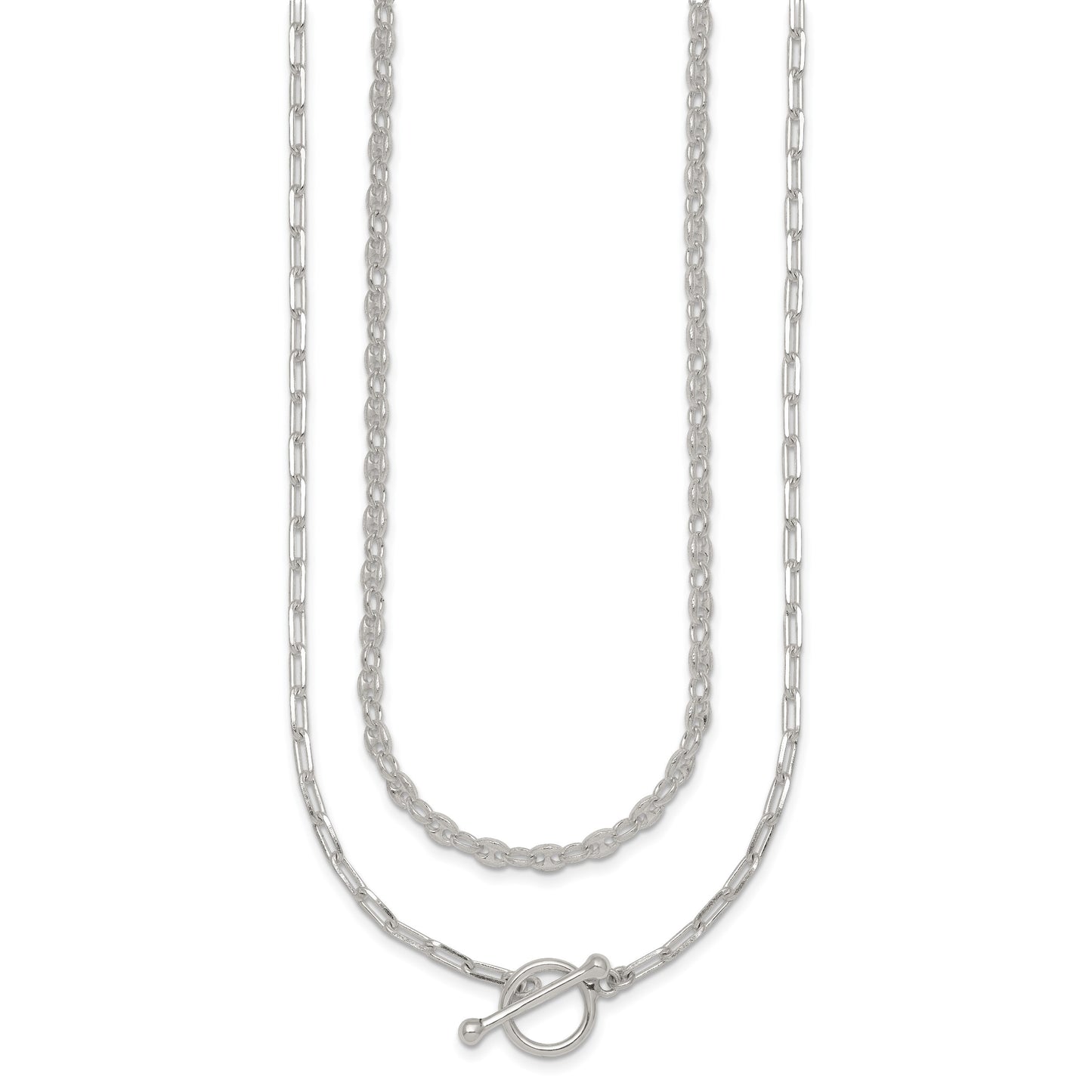 Sterling Silver Polished Fancy Double Strand 16 inch with 2 inch Extension Chain Necklace