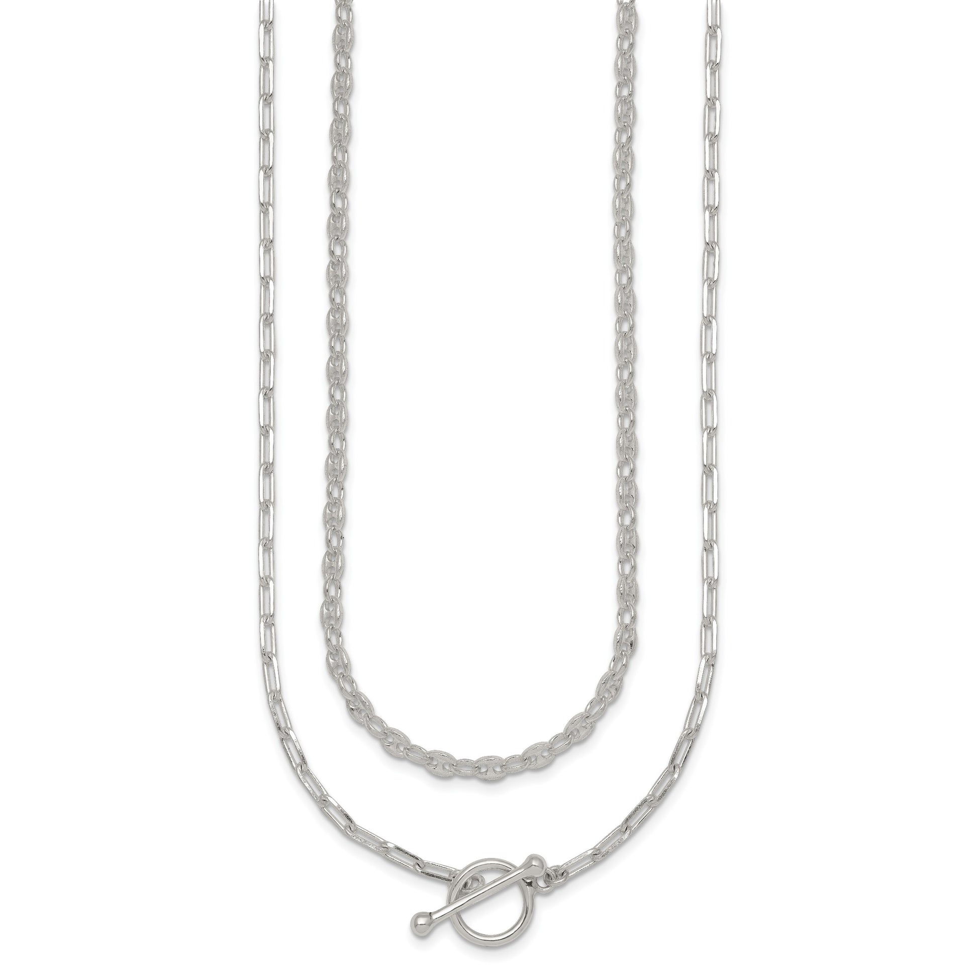 Sterling Silver Polished Fancy Double Strand 16 inch with 2 inch Extension Chain Necklace