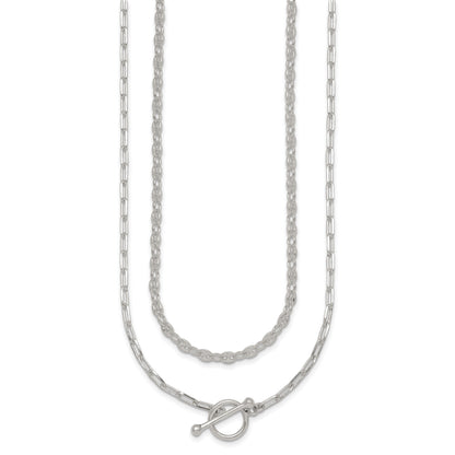 Sterling Silver Polished Fancy Double Strand 16 inch with 2 inch Extension Chain Necklace
