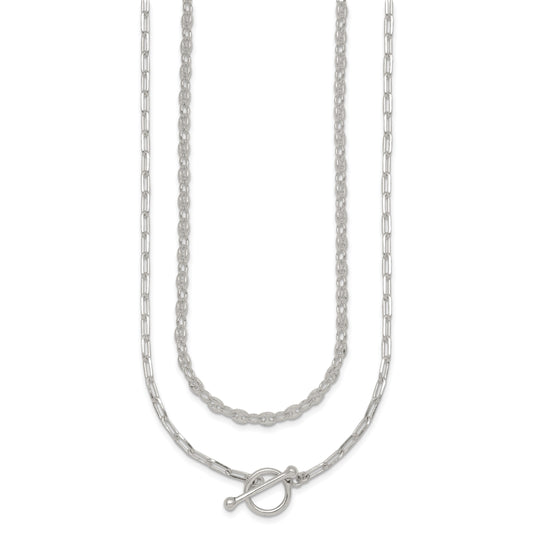 Sterling Silver Polished Fancy Double Strand 16 inch with 2 inch Extension Chain Necklace