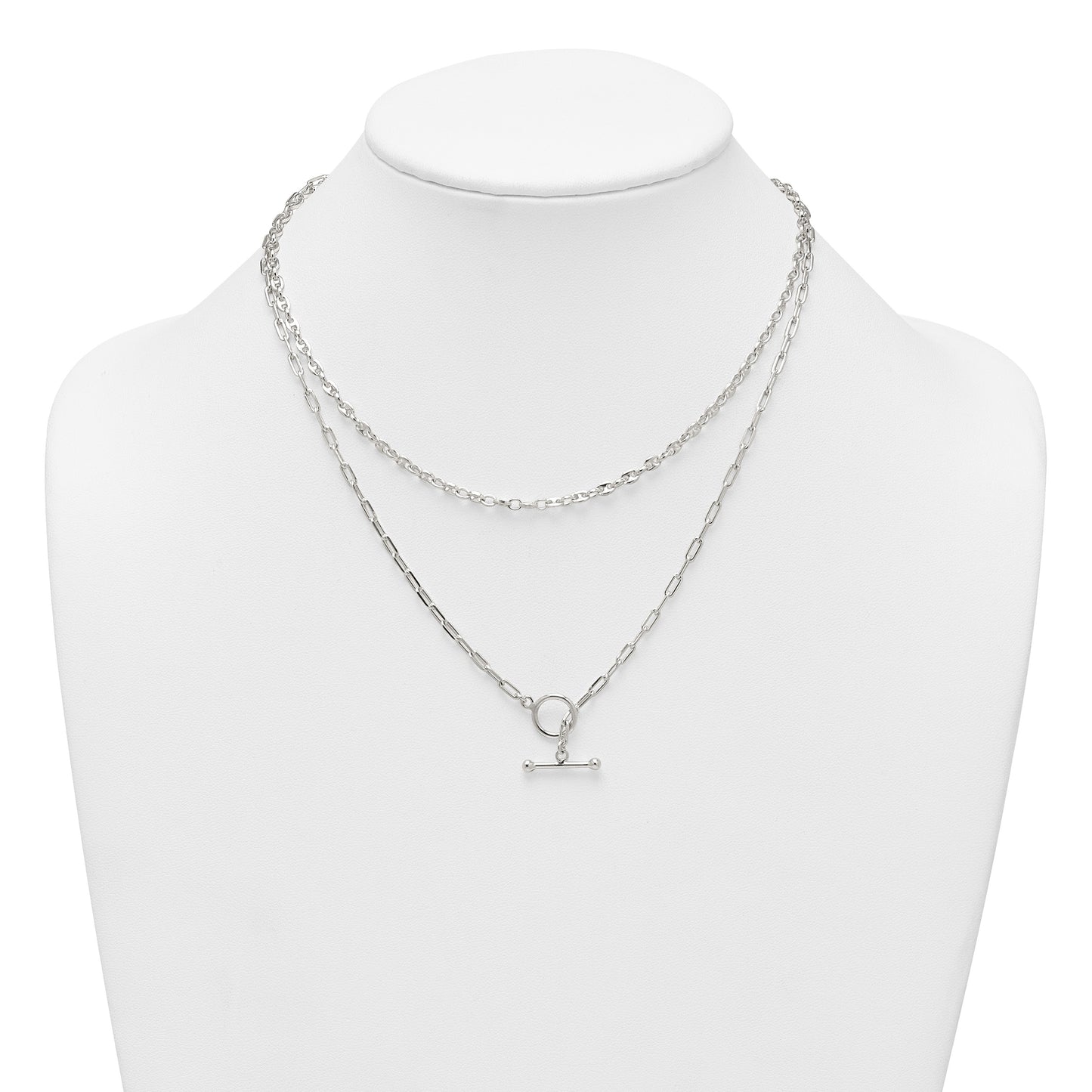 Sterling Silver Polished Fancy Double Strand 16 inch with 2 inch Extension Chain Necklace