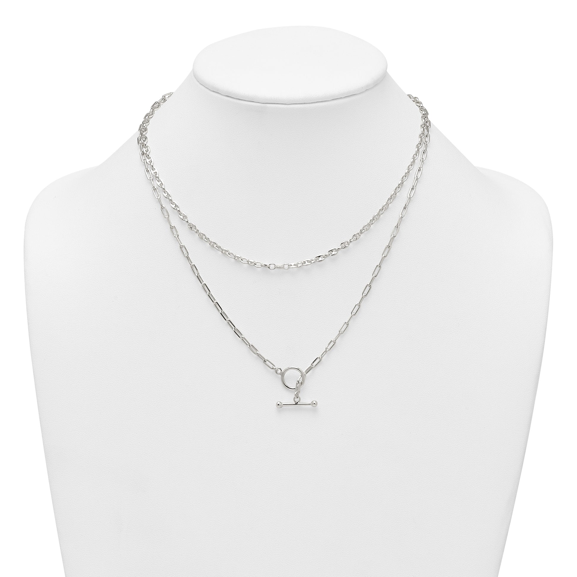 Sterling Silver Polished Fancy Double Strand 16 inch with 2 inch Extension Chain Necklace