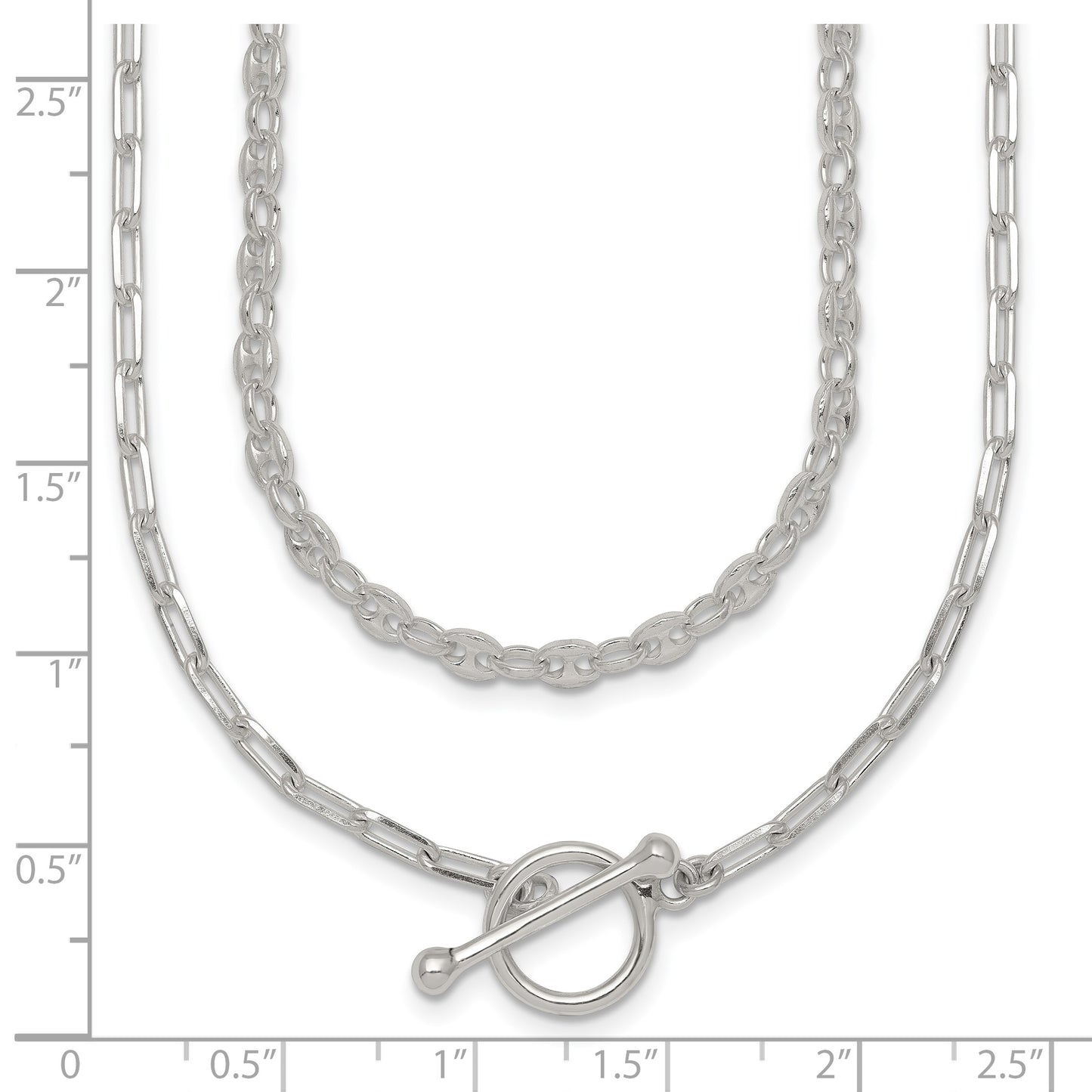 Sterling Silver Polished Fancy Double Strand 16 inch with 2 inch Extension Chain Necklace