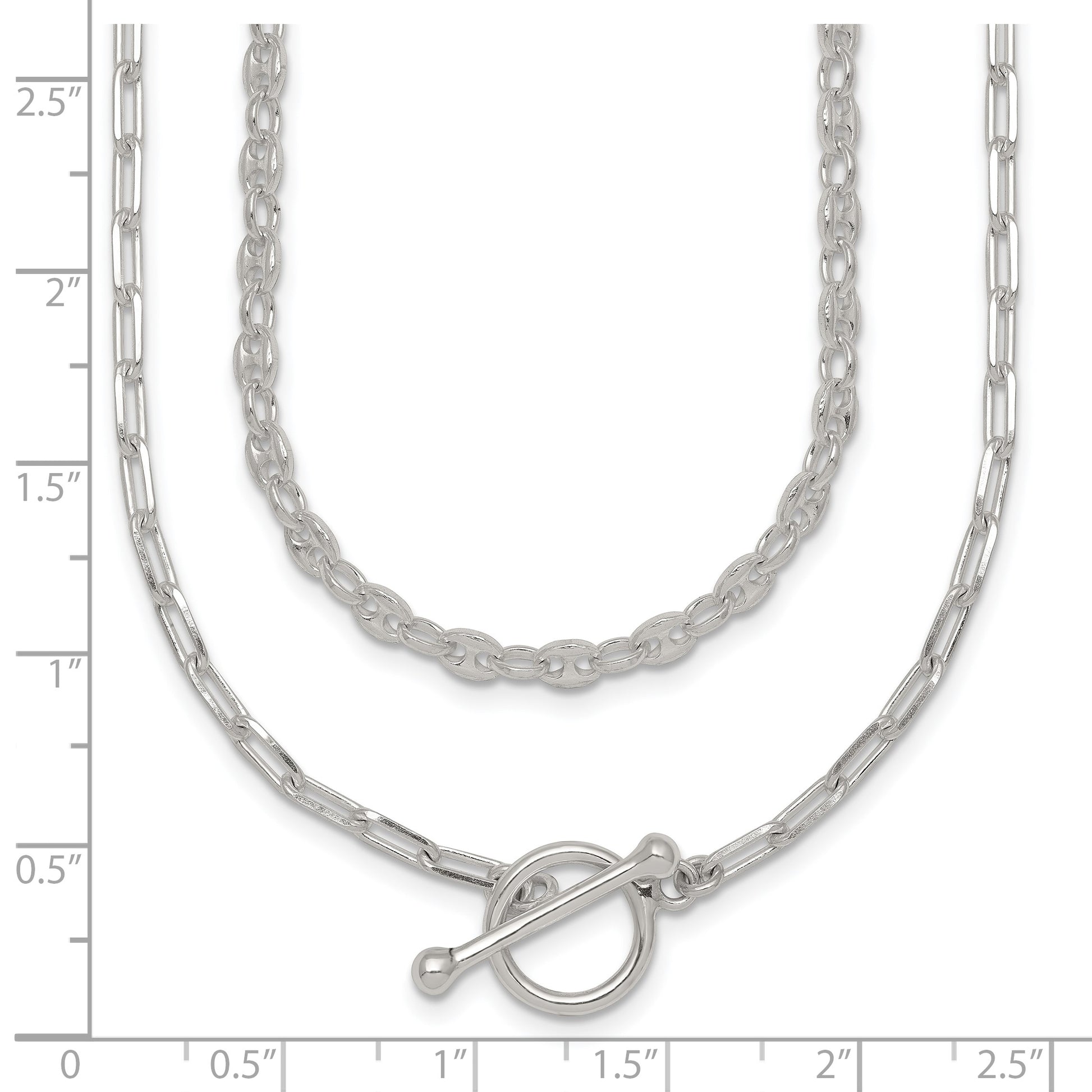 Sterling Silver Polished Fancy Double Strand 16 inch with 2 inch Extension Chain Necklace