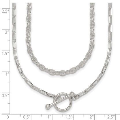 Sterling Silver Polished Fancy Double Strand 16 inch with 2 inch Extension Chain Necklace